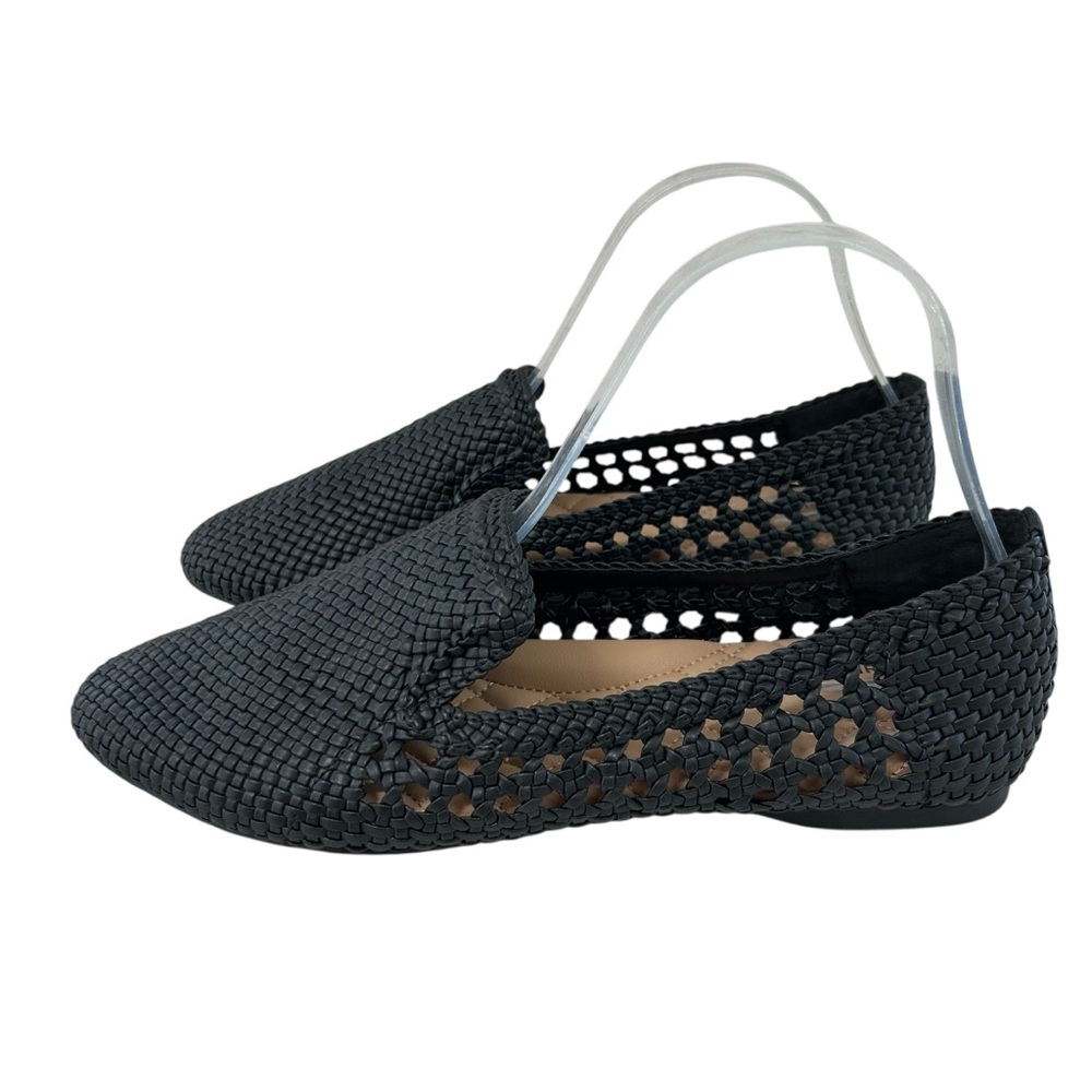 BIRDIES Starling Black Woven Vegan Leather Slip On Loafers 9.5